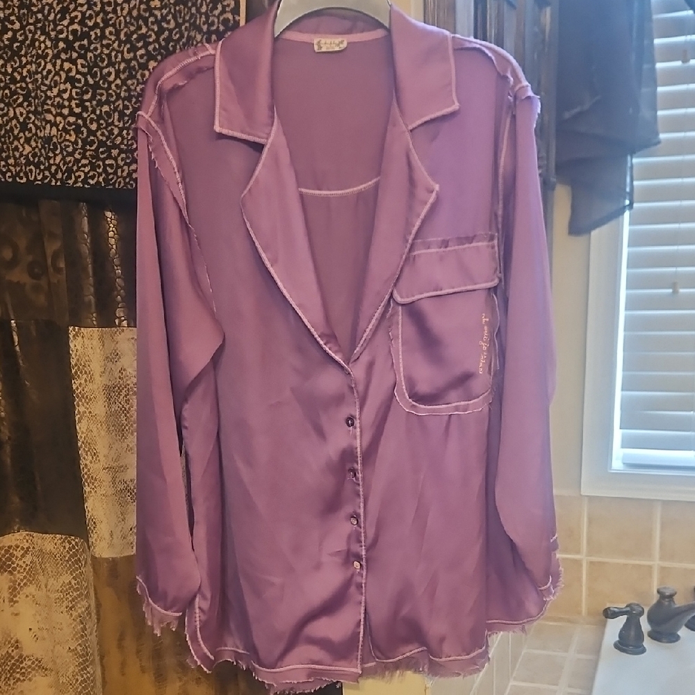 Free People Lavender Satin Pajama Top